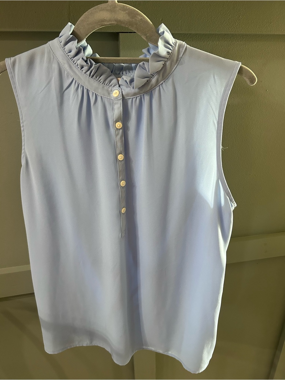 LOFT Pale Blue Sleeveless Ruffle Neck Shell